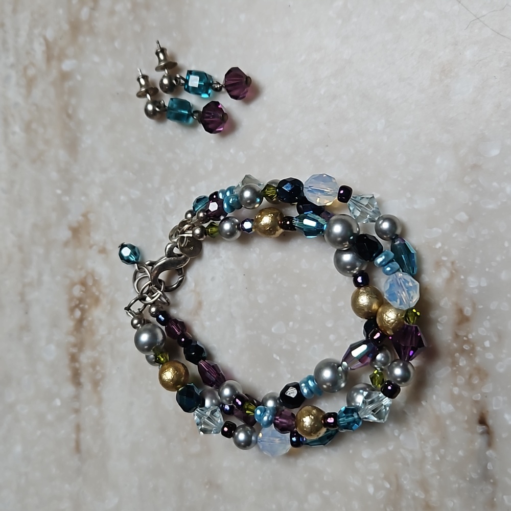 😍Emily Ray 925 Silver Beaded Bracelet & Earrings Set 😍 NWOT